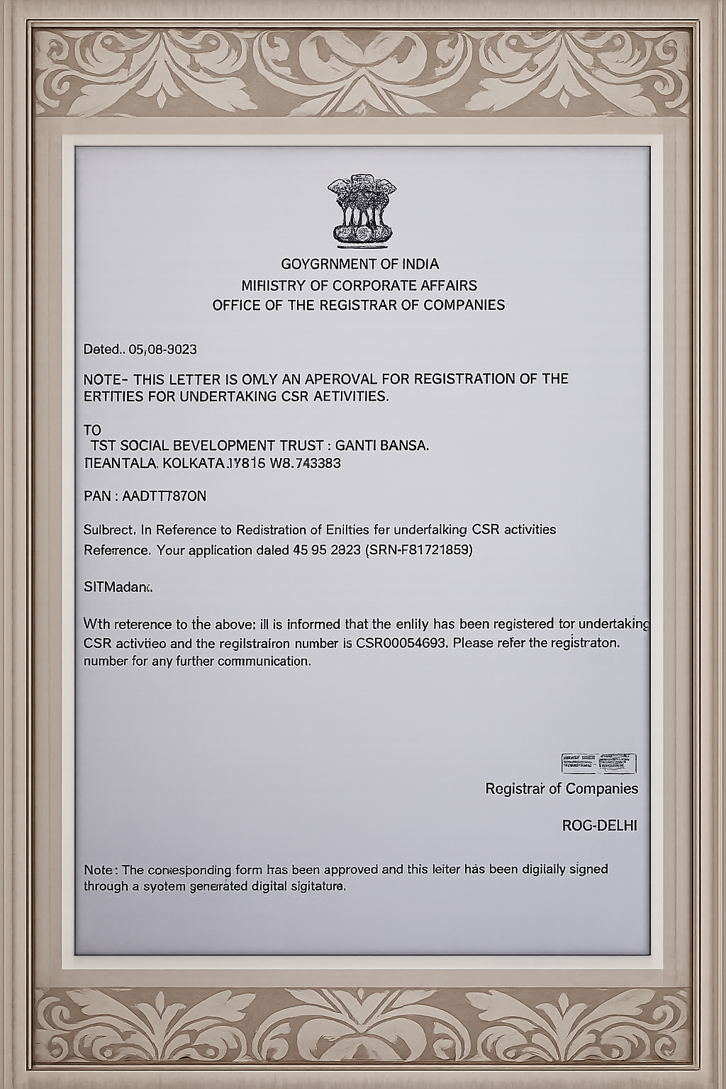 Our Certificate